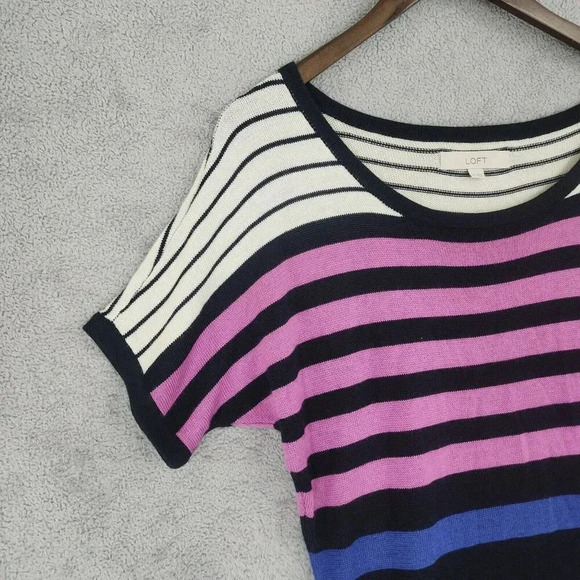 Lloft Wool Blend Striped Short Sleeve Knit Slip Sweater Dress M 18PT - Picture 6 of 7